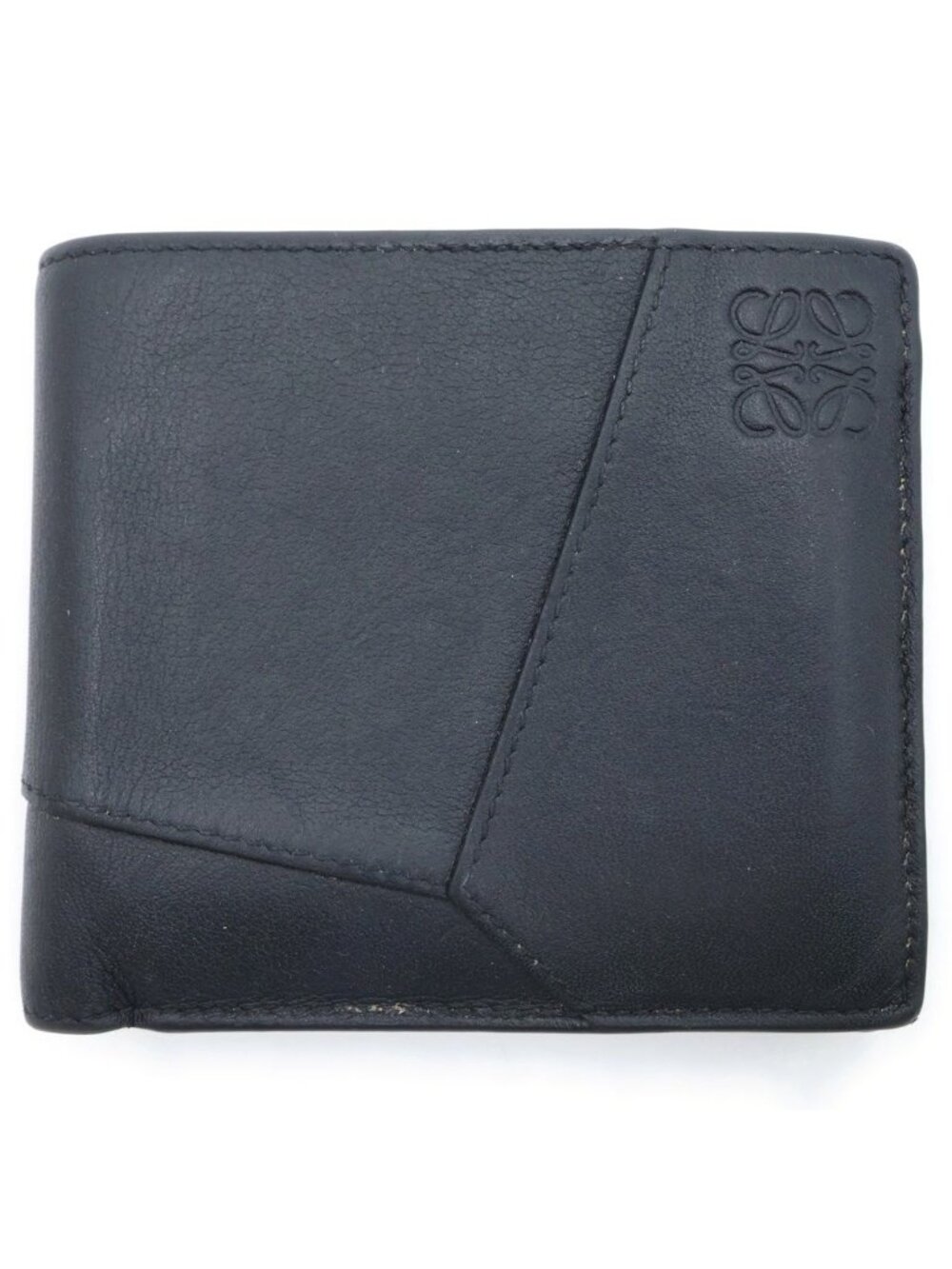 Loewe Puzzle Anagram Bifold Wallet Compact Card Case Black Leather